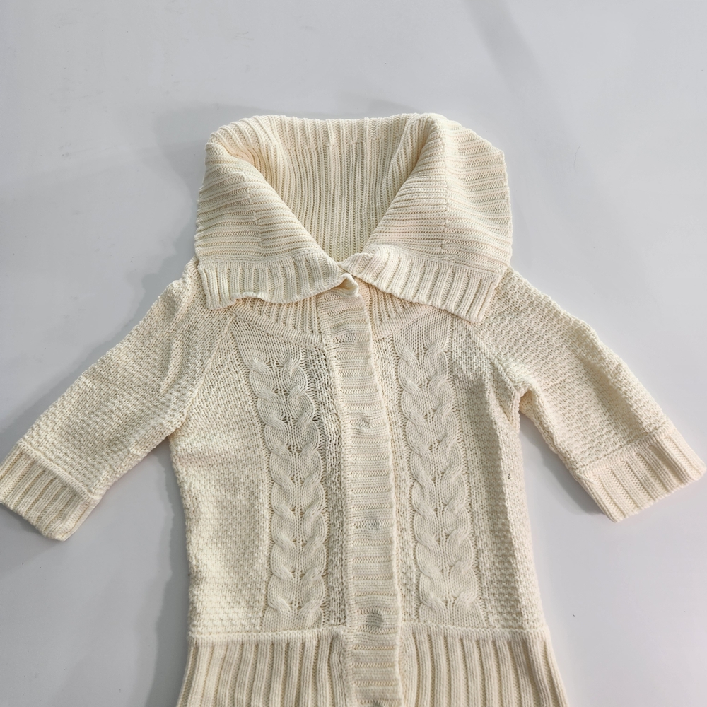 Express Women's Size S Small Sweater Cowl Neck Snap Button Cream 3/4 Sleeve 01 - Picture 2 of 14